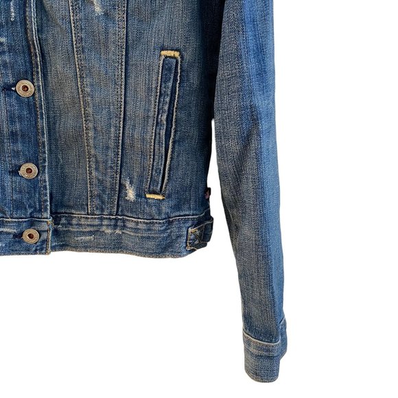 Ralph Lauren Polo Jeans Distressed Rocker Denim Trucker Ripped Y2K Jean Jacket-M - Picture 4 of 14